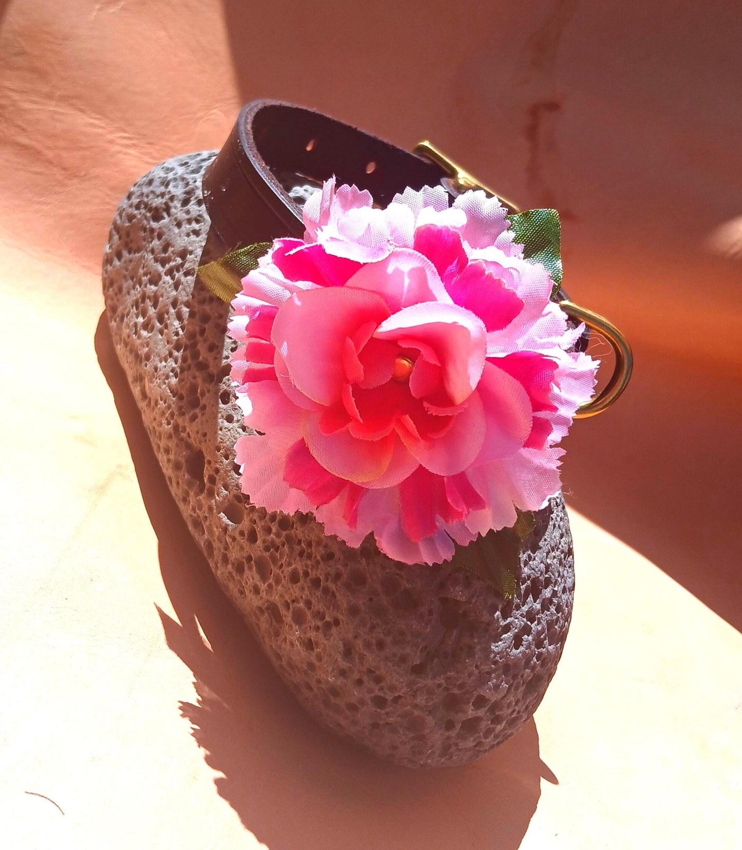 Leather Dog Collar, Adjustable, Customizable with Snap on Forever Flower - Stone Rival Leather