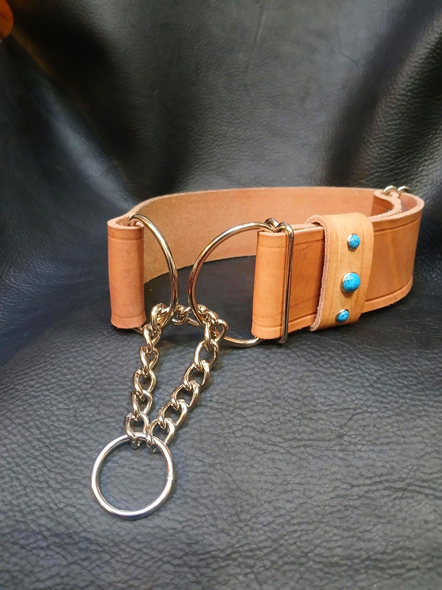 Leather Dog Collar Martingale, Adjustable, 2 inches wide Customizable - Stone Rival Leather
