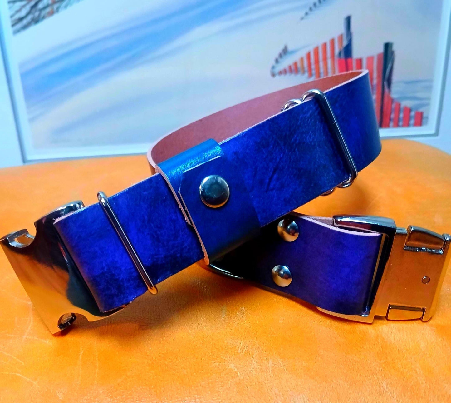 Leather Dog Collar Adjustable Quick Release, 1.5 inches wide, Customizable - Stone Rival Leather