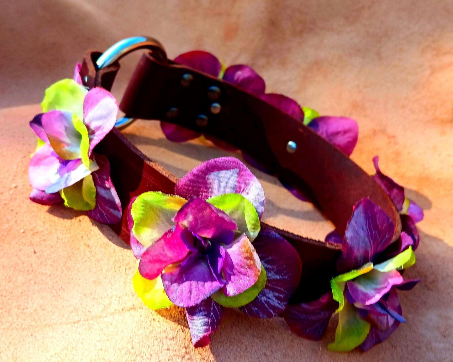 Forever Flowers Leather Dog Collar