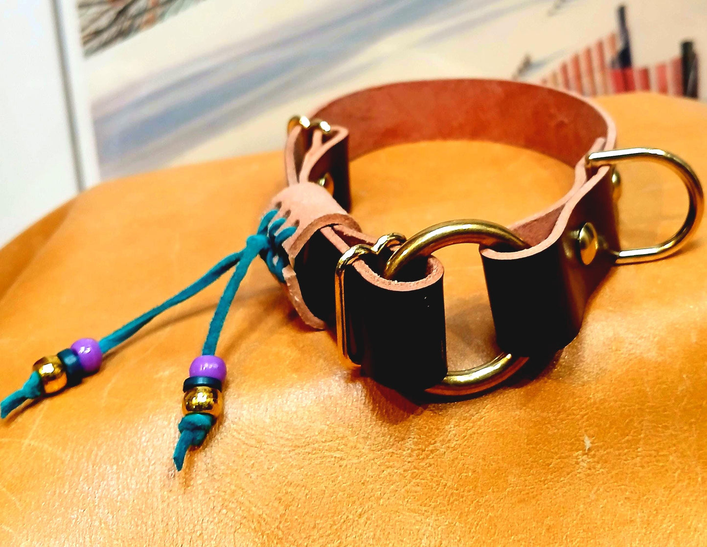 Hand Made Adjustable Leather Dog Collar Tag Collar