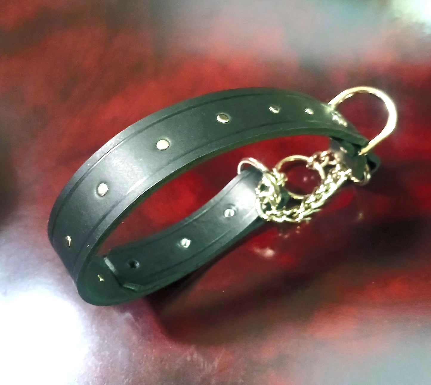 Hand Made Adjustable Leather Martingale Dog Collar with Studs 3/4 or 1 inch width
