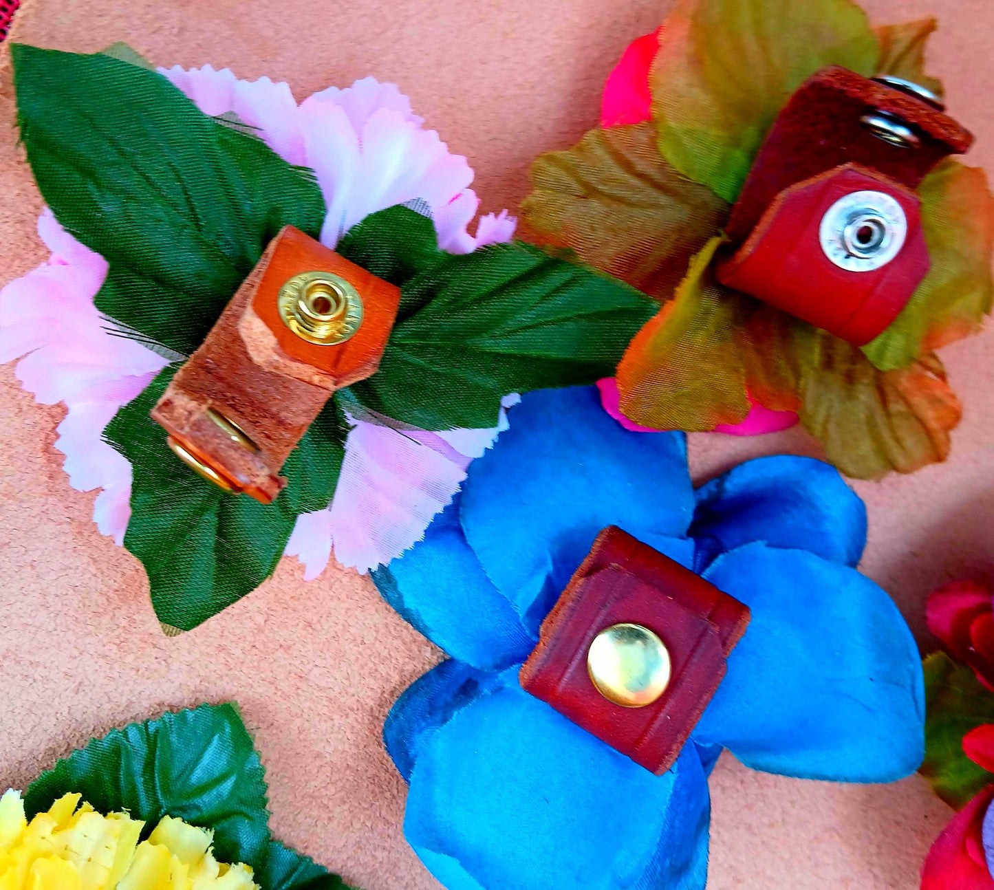 Handmade Leather Dog Collar with Snap On Forever Flower