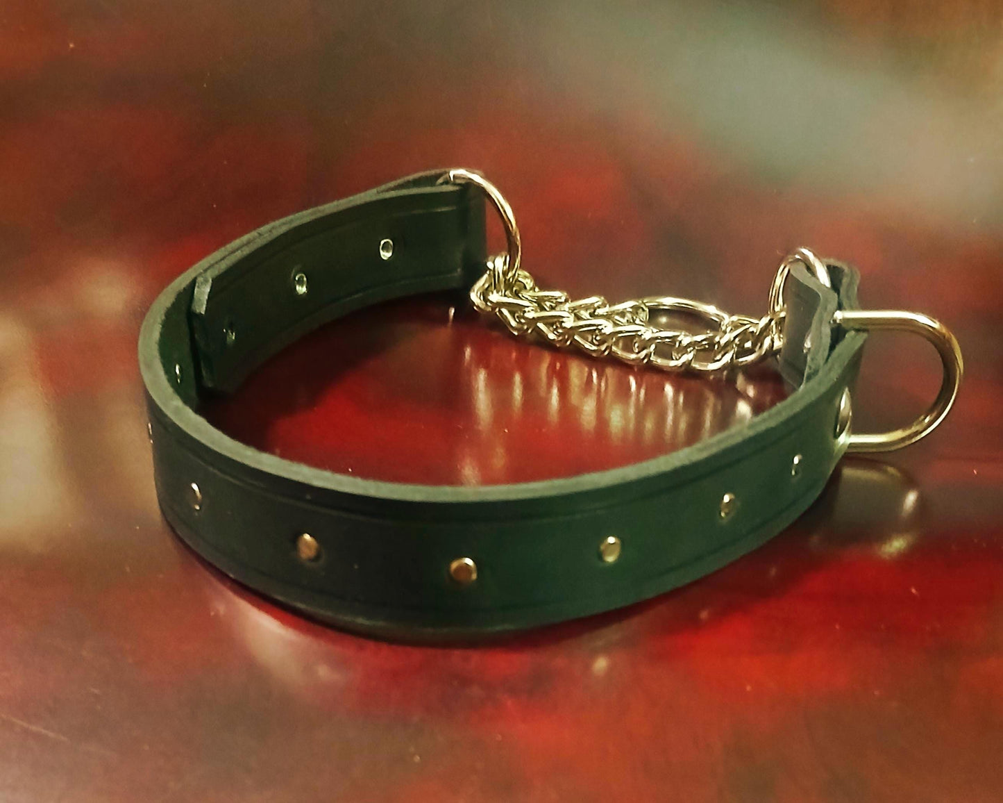 Hand Made Adjustable Leather Martingale Dog Collar with Studs 3/4 or 1 inch width