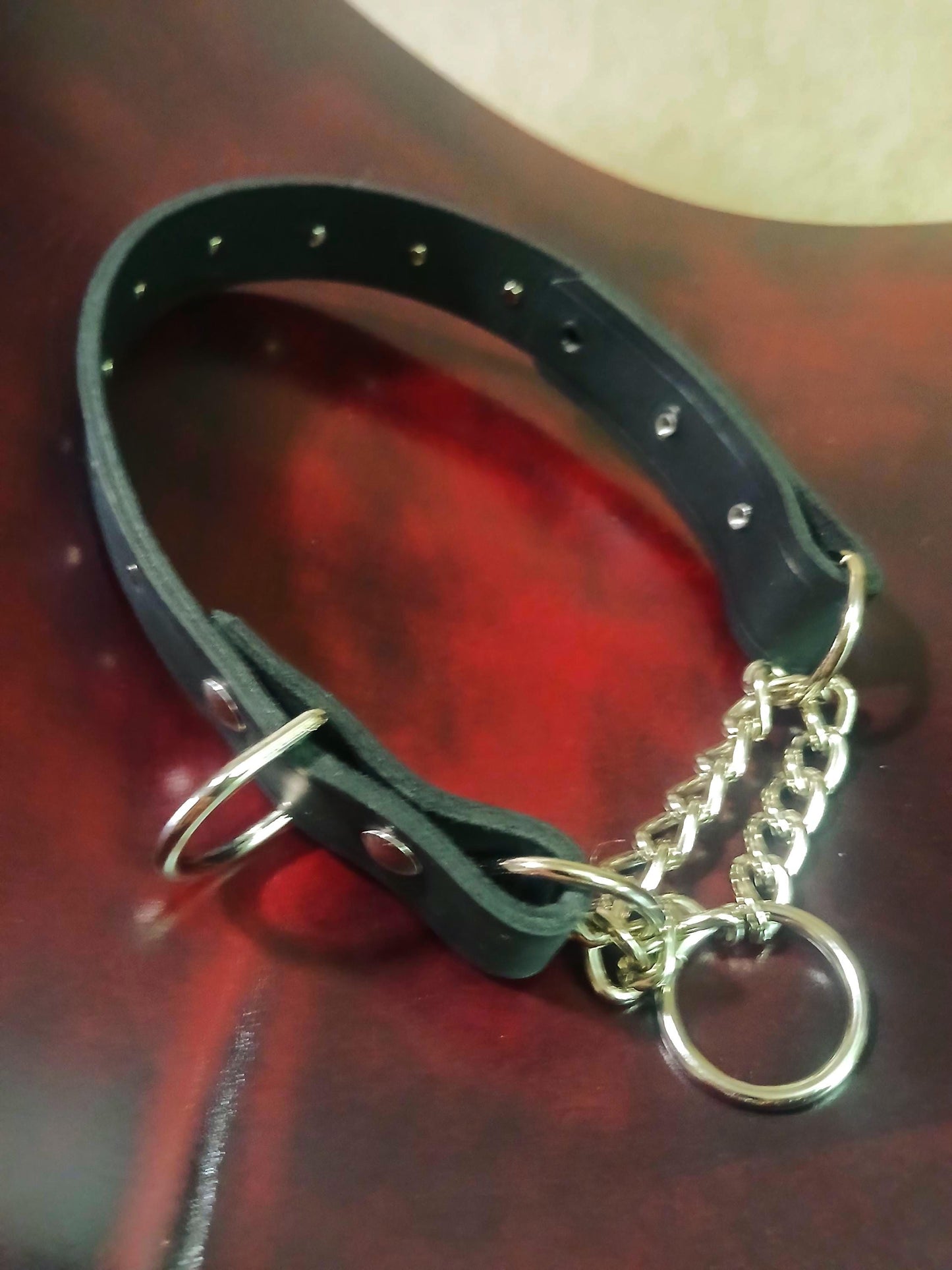 Hand Made Adjustable Leather Martingale Dog Collar with Studs 3/4 or 1 inch width