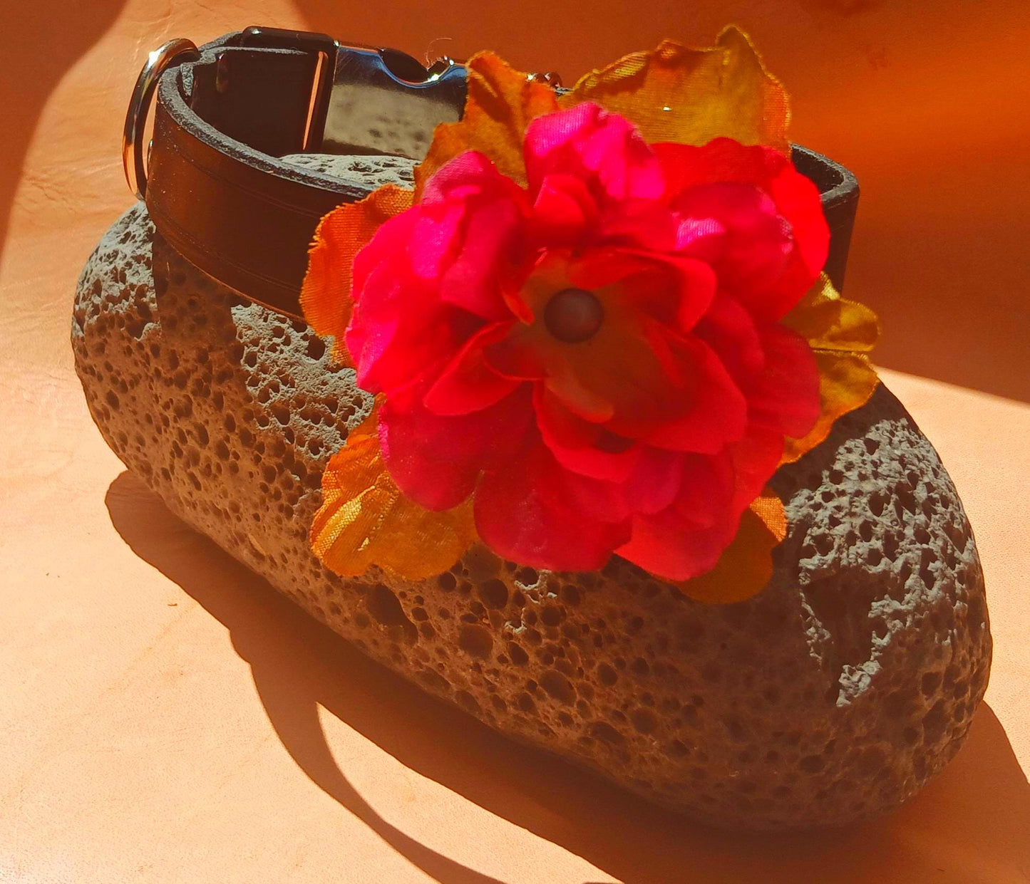 Handmade Leather Dog Collar with Snap On Forever Flower