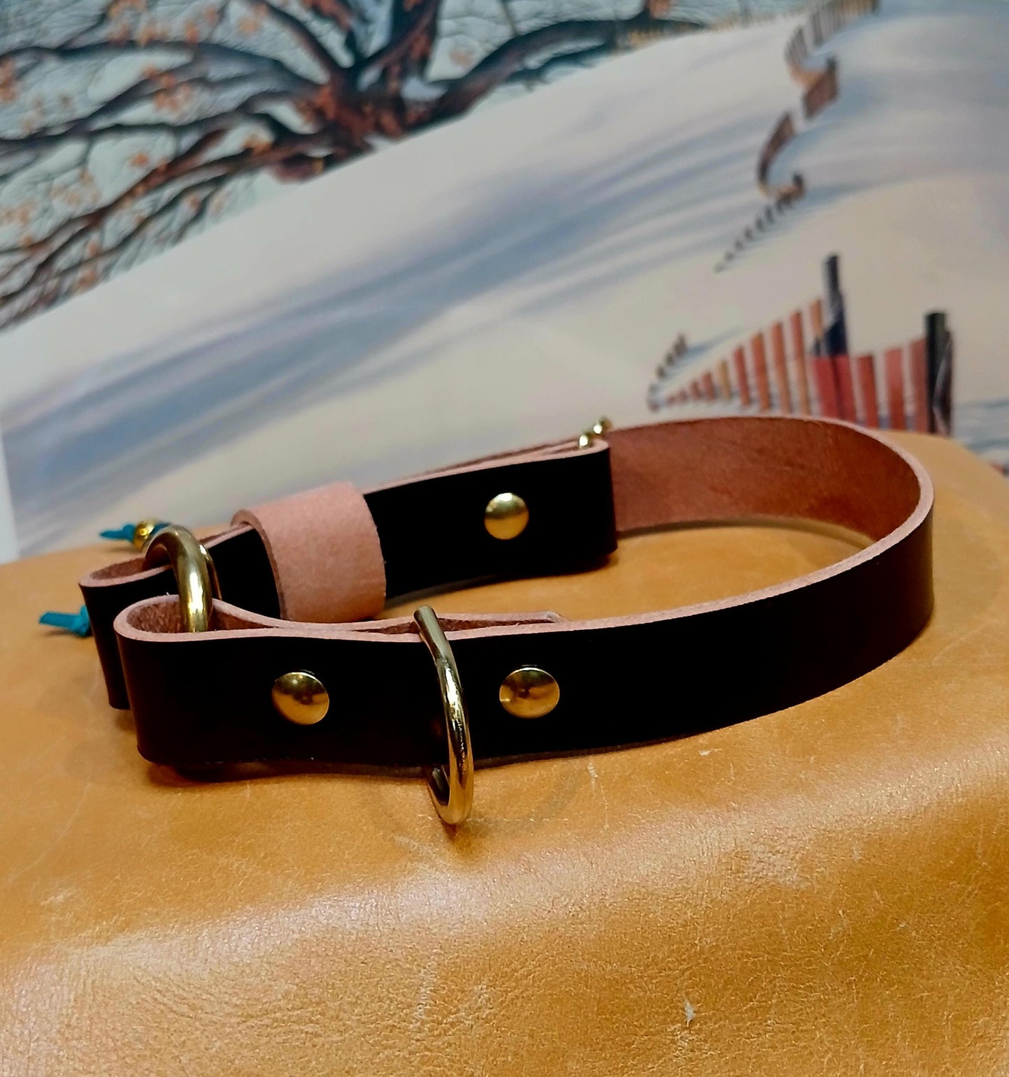 Hand Made Adjustable Leather Dog Collar Tag Collar