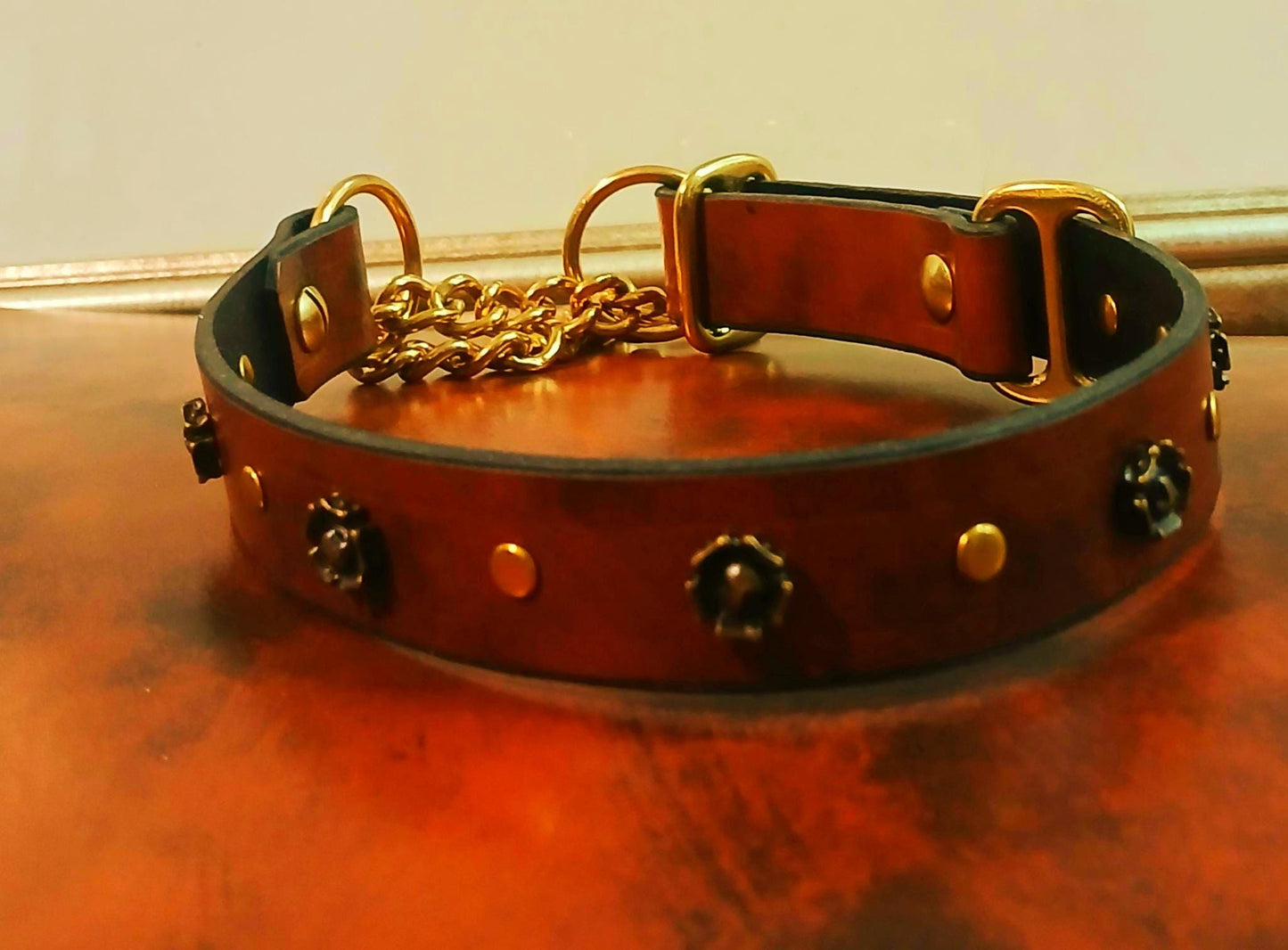 Hand Made Adjustable Leather Martingale Dog Collar