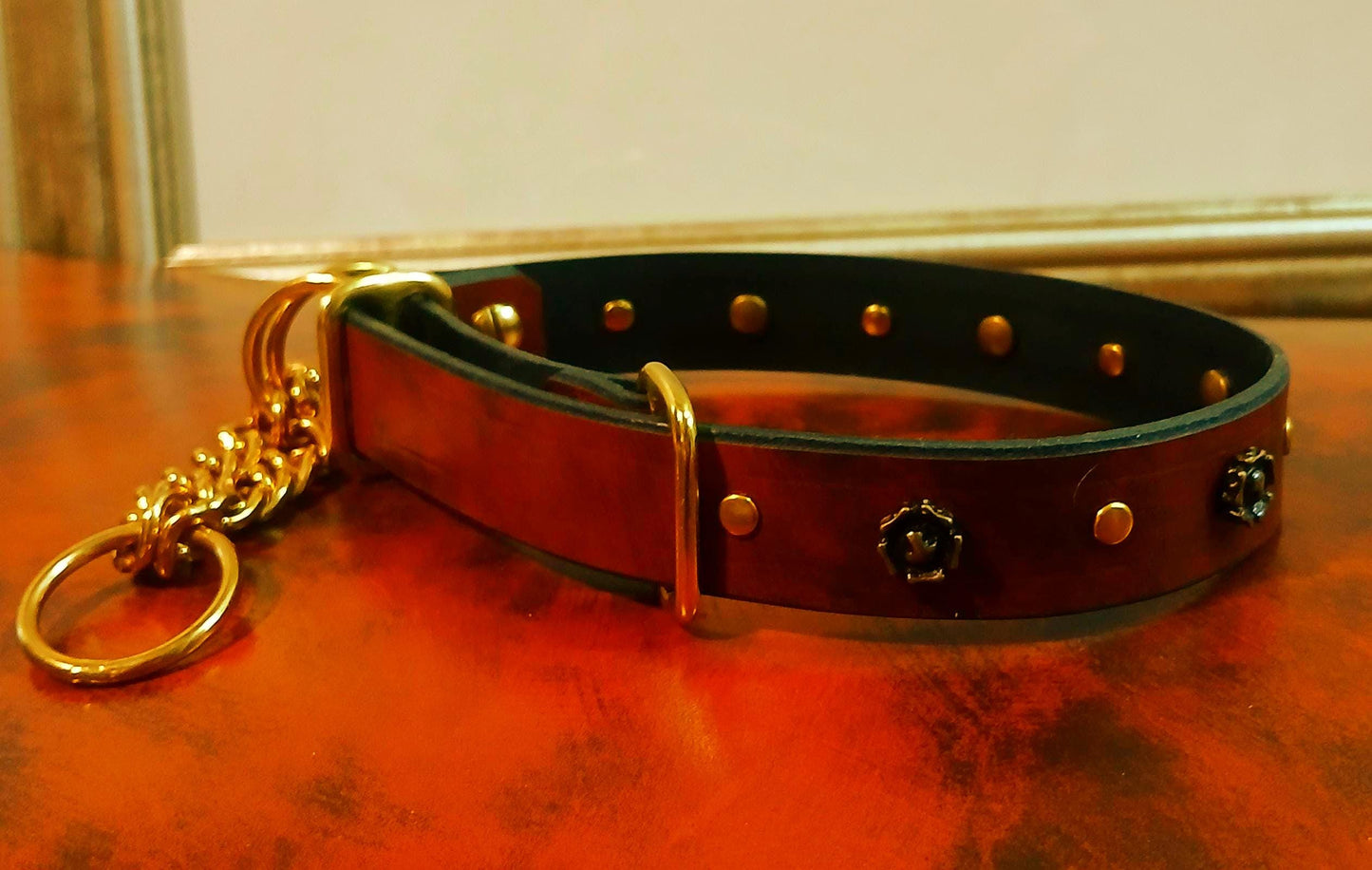 Hand Made Adjustable Leather Martingale Dog Collar