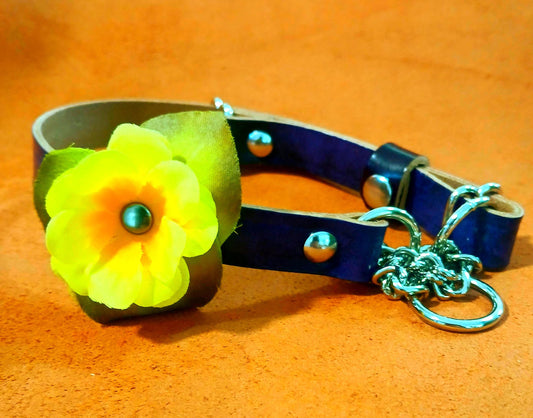 Hand Made Leather Dog Collar Martingale with Snap on Forever Flower