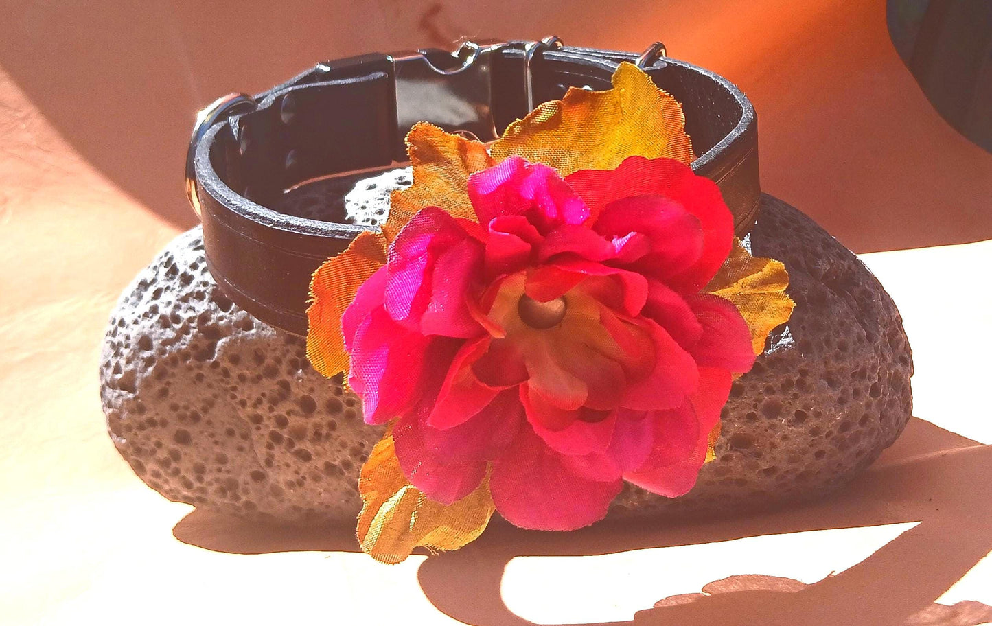 Handmade Leather Dog Collar with Snap On Forever Flower