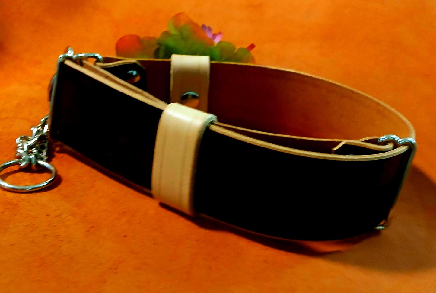 Hand Made Leather Dog Collar Martingale Collar Adjustable with Snap on Forever Flower