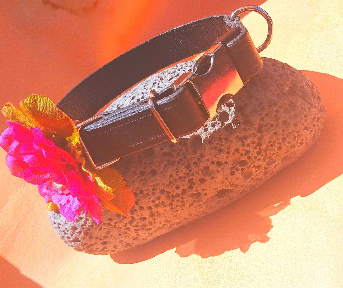Handmade Leather Dog Collar with Snap On Forever Flower