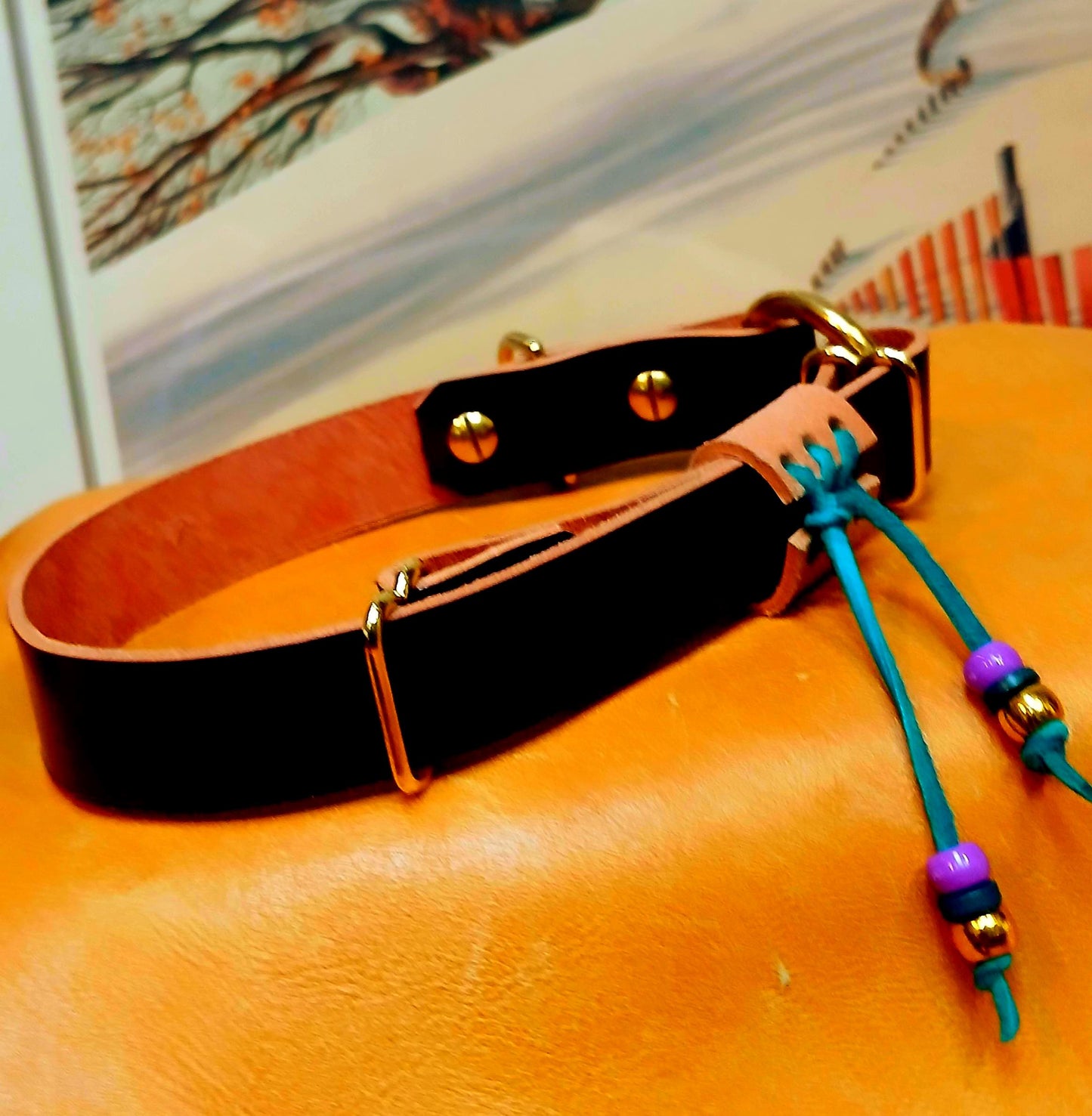 Hand Made Adjustable Leather Dog Collar Tag Collar